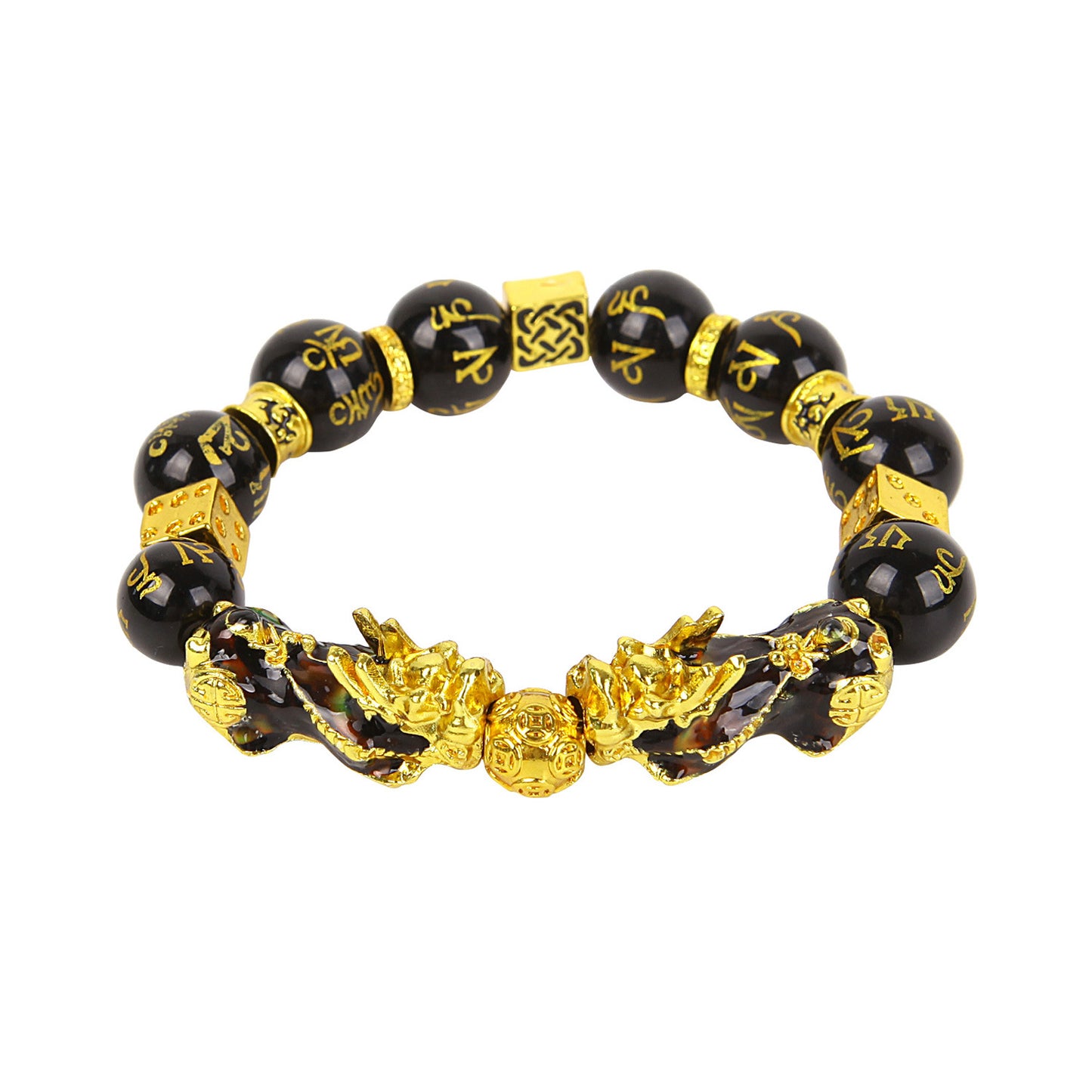 Men Lucky Black Pixiu Gold Obsidian Bracelet – view 6