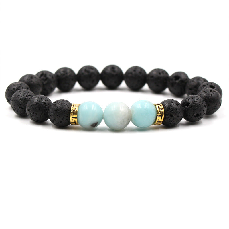 Lava Stone & Tiger Eye Elastic Bracelet – Gold Accents – view 5