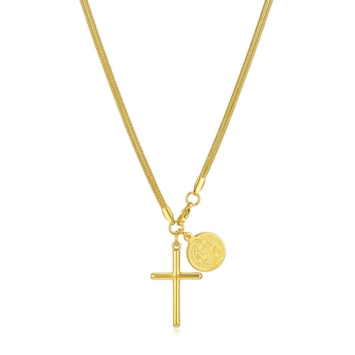 St Benedict Medal Cross Necklace – 18K Gold Plated Steel – view 7