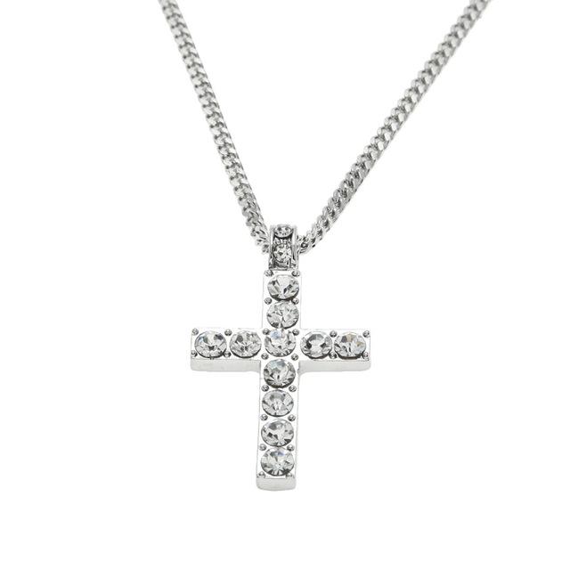 GOLD & SILVER CROSS PENDANT NECKLACE ICED OUT – view 4
