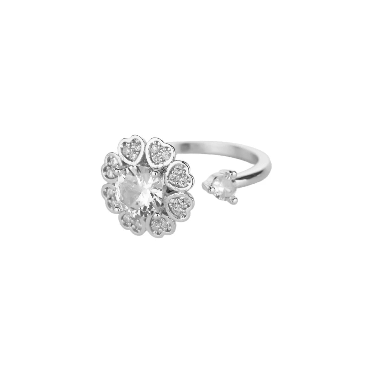 18K Gold Plated Anti-anxiety Ring Rotatable Full Gem Flower Finger Decor – view 5