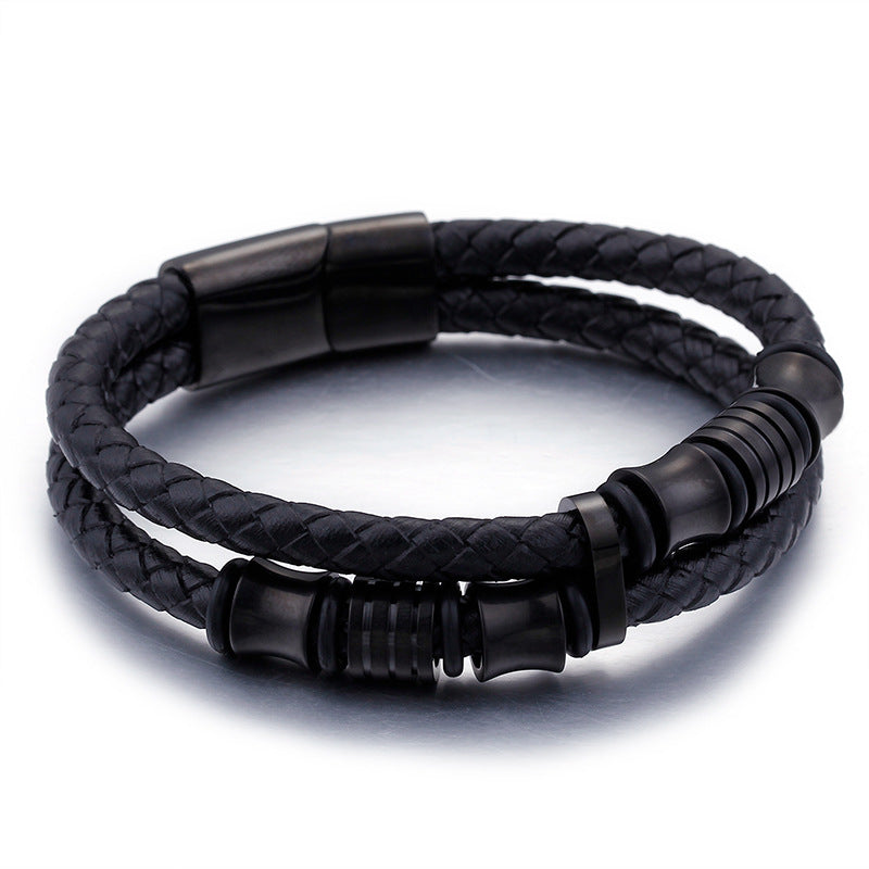 Men's Leather Wrap Bracelet – Gold Steel, Magnet Clasp – view 4