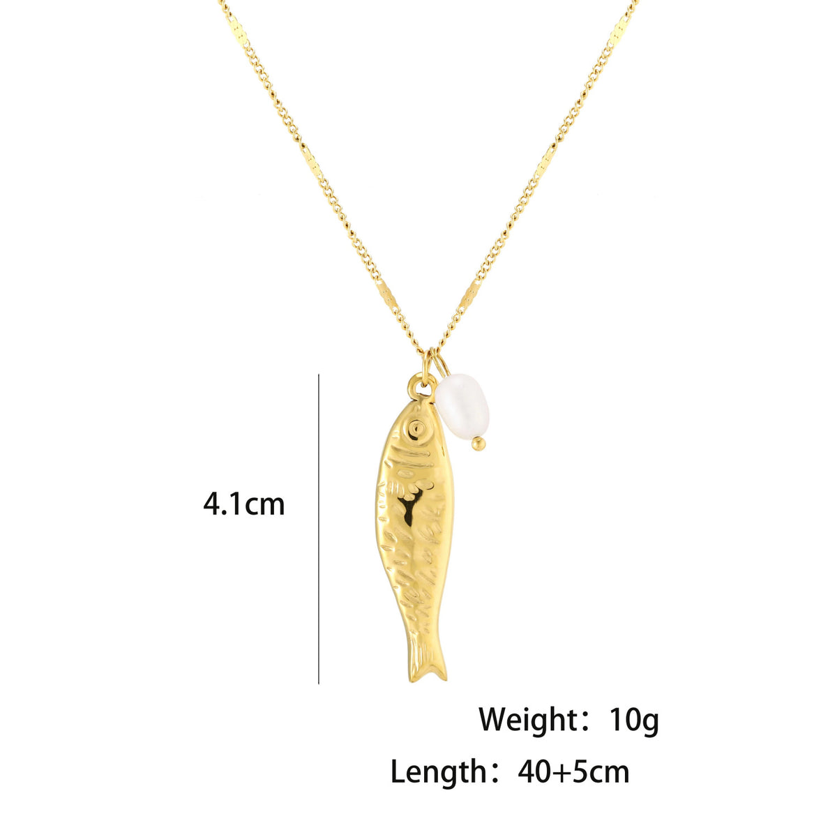 Baroque Pearl Fish Pendant Necklace – 18K Gold Plated Steel – view 6