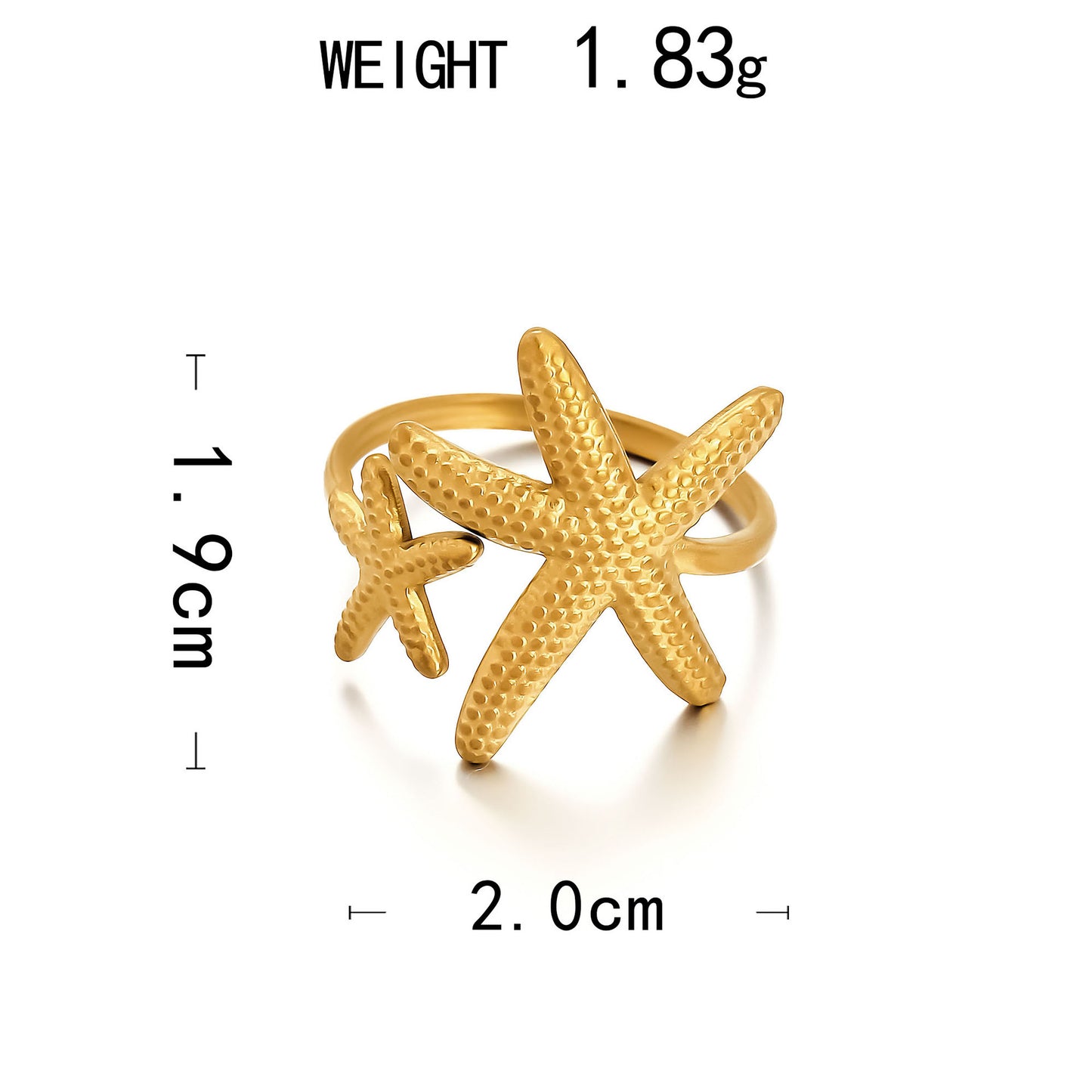 Starfish Shell Heart Open Ring – 18K Gold Plated Steel – view 5