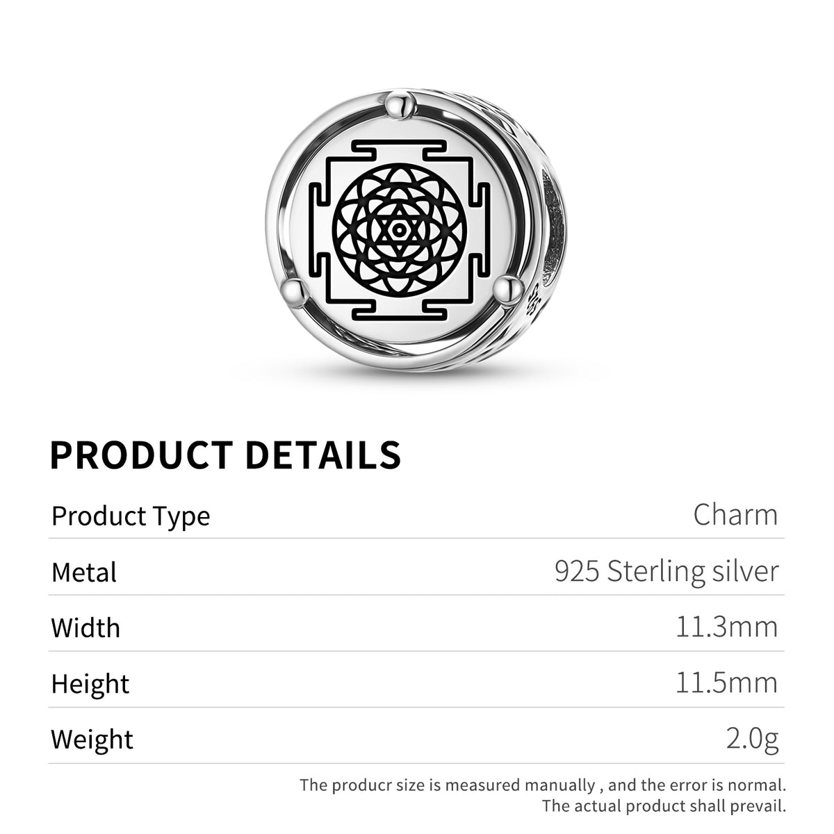 Surya Yantra–Inspired Geometric Charm – 925 Sterling Silver – view 3
