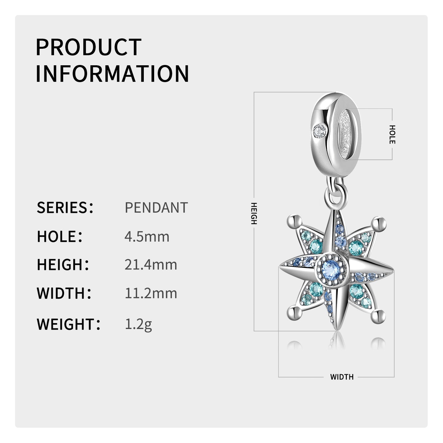 Sparkling Eight Point Star Charm – 925 Sterling Silver – view 3