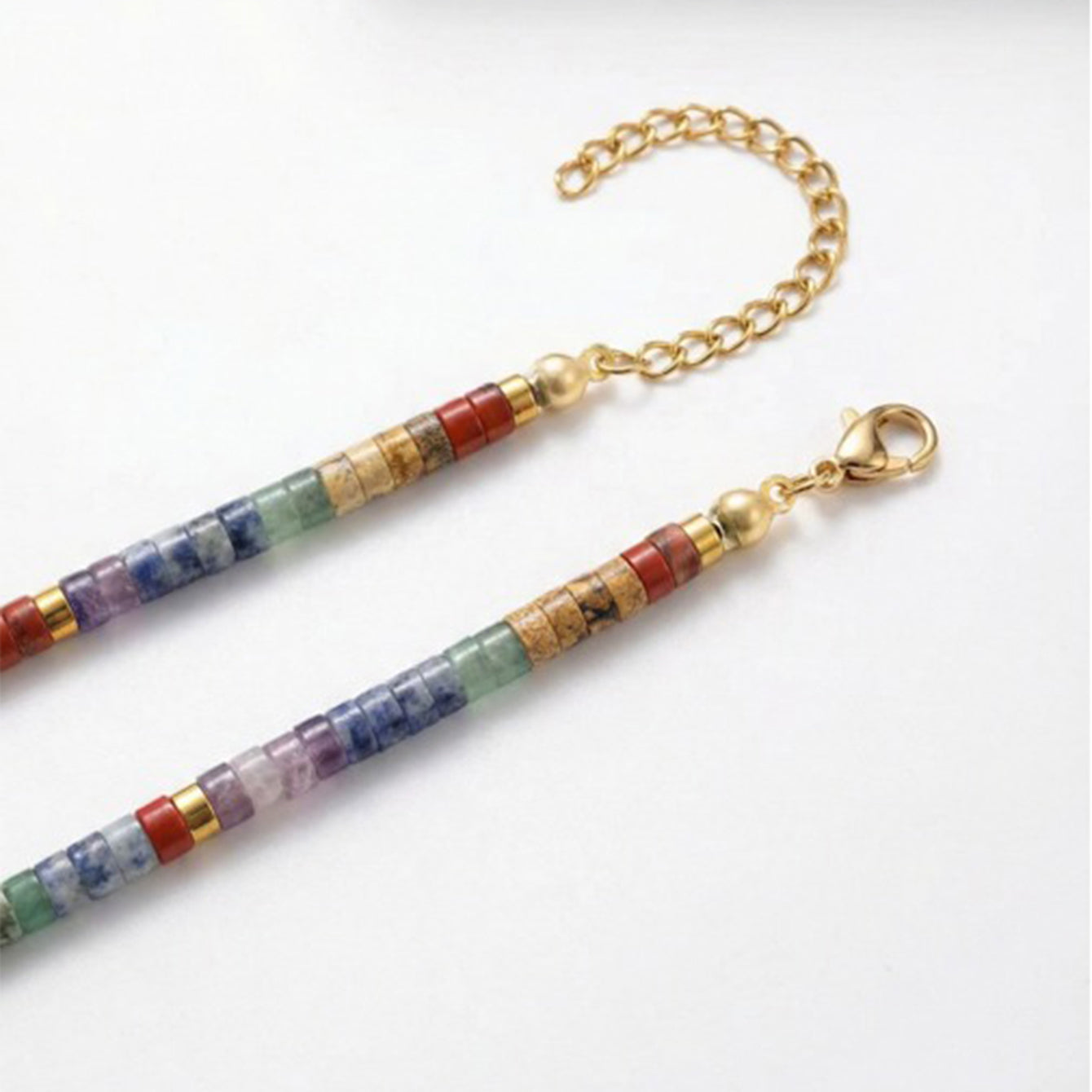 7 Chakra Heishi Bead Choker – Natural Stone, Boho – view 7