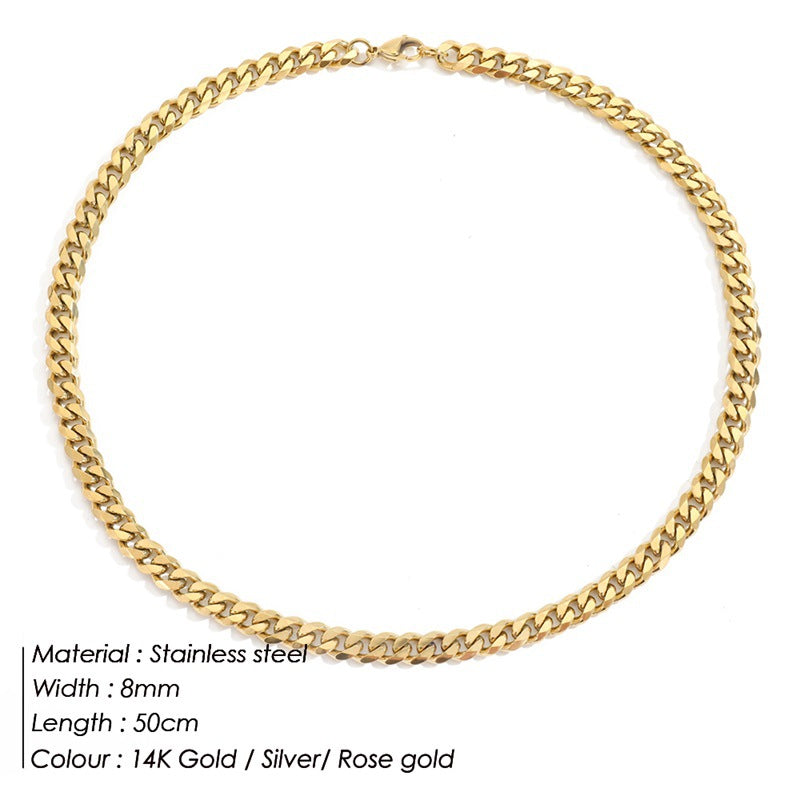 Stainless Steel Necklace 14K Gold Plated Cuban Chain Clavicle Chain – view 13