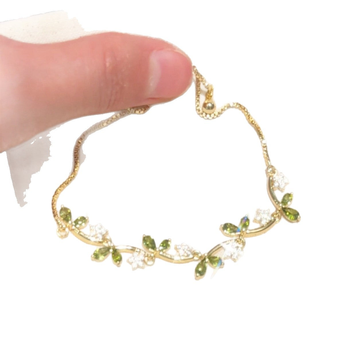 Summer Retro Olive Green Rhinestone Branch And Leaf Bracelet – view 5