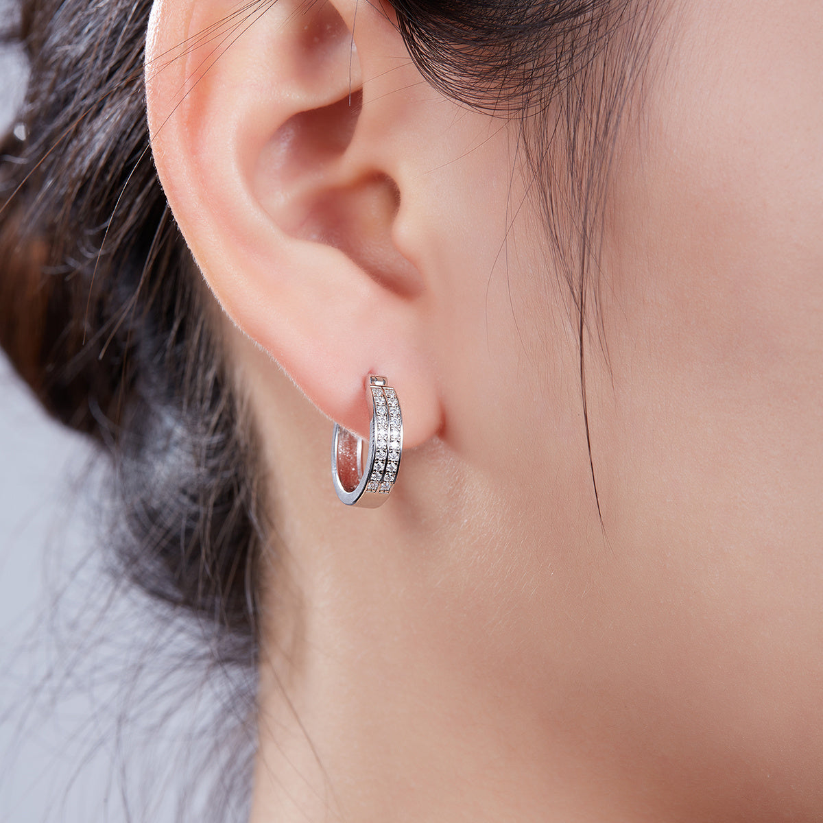 Double Row Moissanite Hoop Earrings 16mm – S925 Platinum – view 8