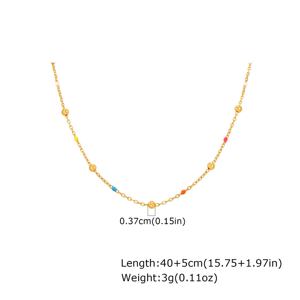 Designer-style Colorful Resin Spacer Bead Chain Round-bead Necklace In Gold – view 6