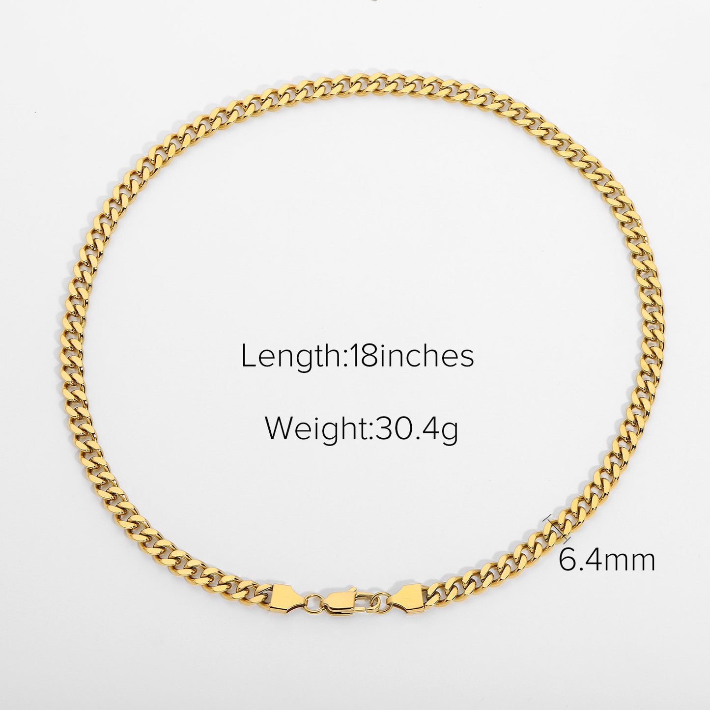 Cuban Chain Necklace – 18K Gold Plated, Lobster Clasp – view 4