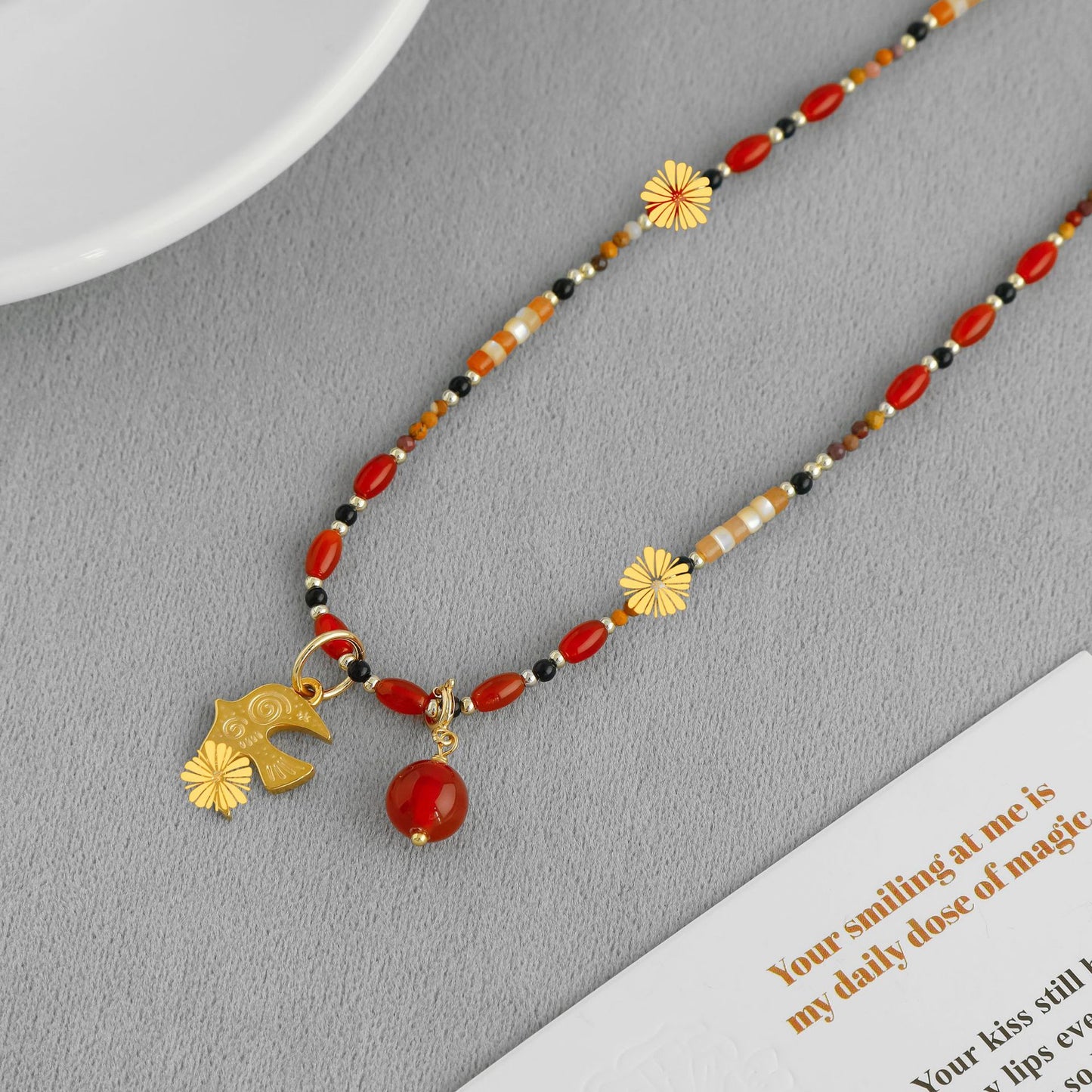 Bird Necklace With Natural Stone – Chinese Style Minimalist – view 4