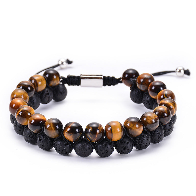 Natural Tiger Eye Stone Lava Lava Stone Double Row Bracelet – view 3