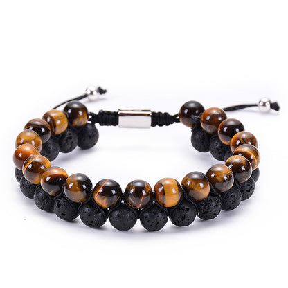 Natural Tiger Eye Stone Lava Stone Double Row Bracelet – view 3