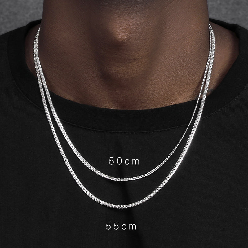 Sterling Silver White Gold Plated Encrypted Cuban Necklace For Men – view 5