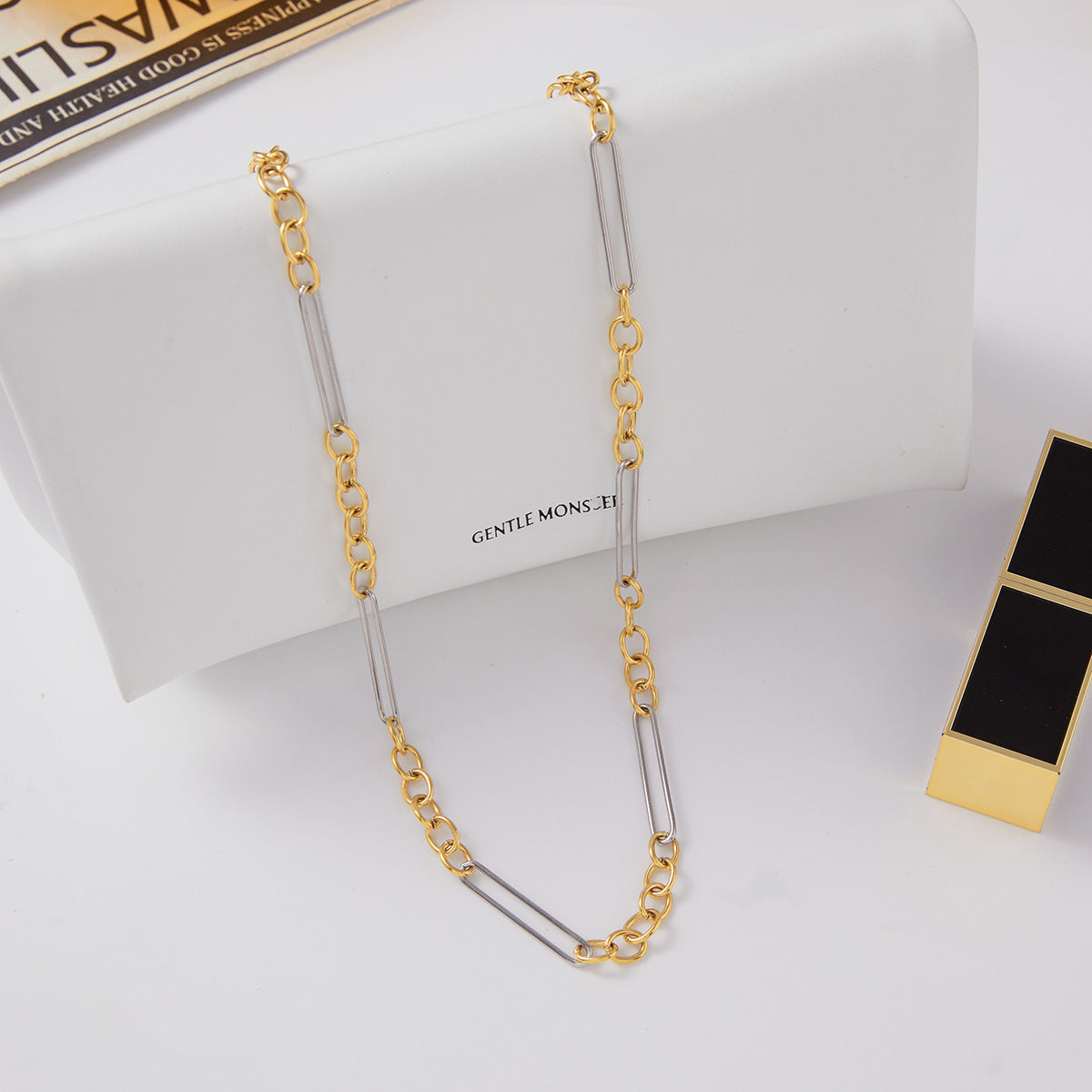 18K Gold And Stainless Steel Two-tone Chain Necklace Accessory For Women – view 4