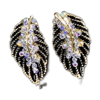 Black Leaf Zircon Geometric Earrings – Metal
