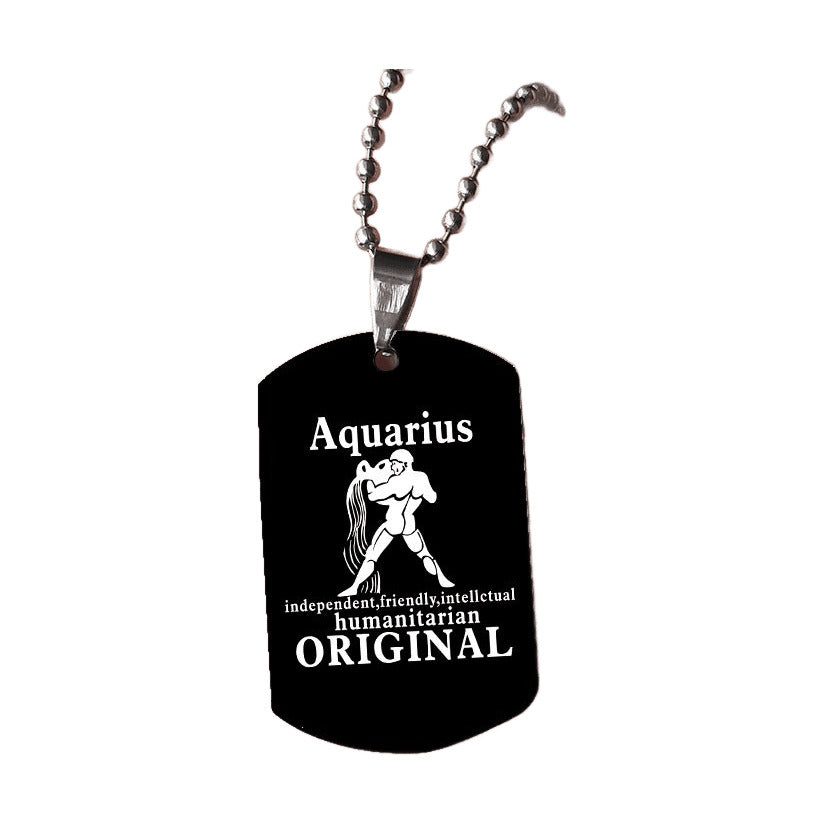 Black Zodiac Dog Tag Necklace – Stainless Steel