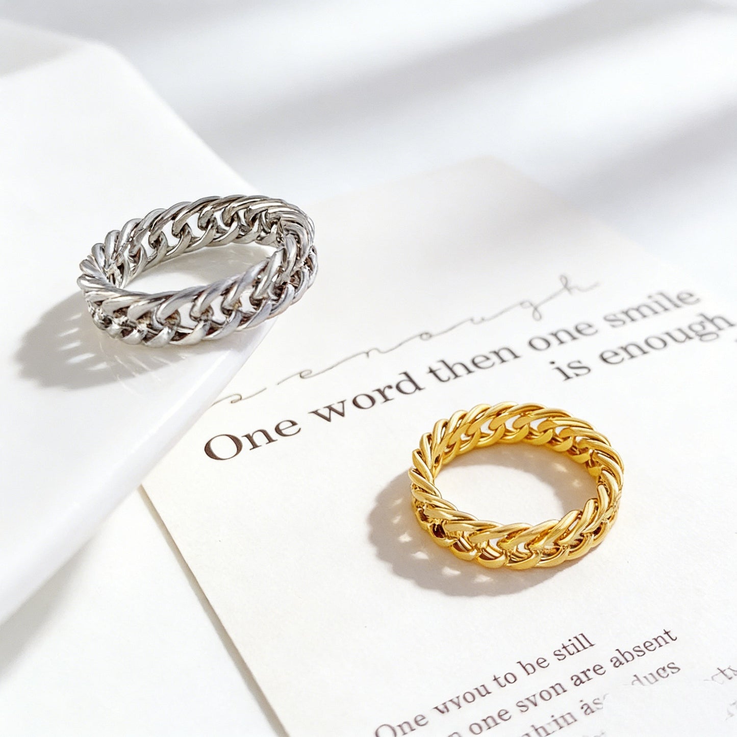 Chain Couple Rings – 18K Gold Plated Titanium Steel, Unisex
