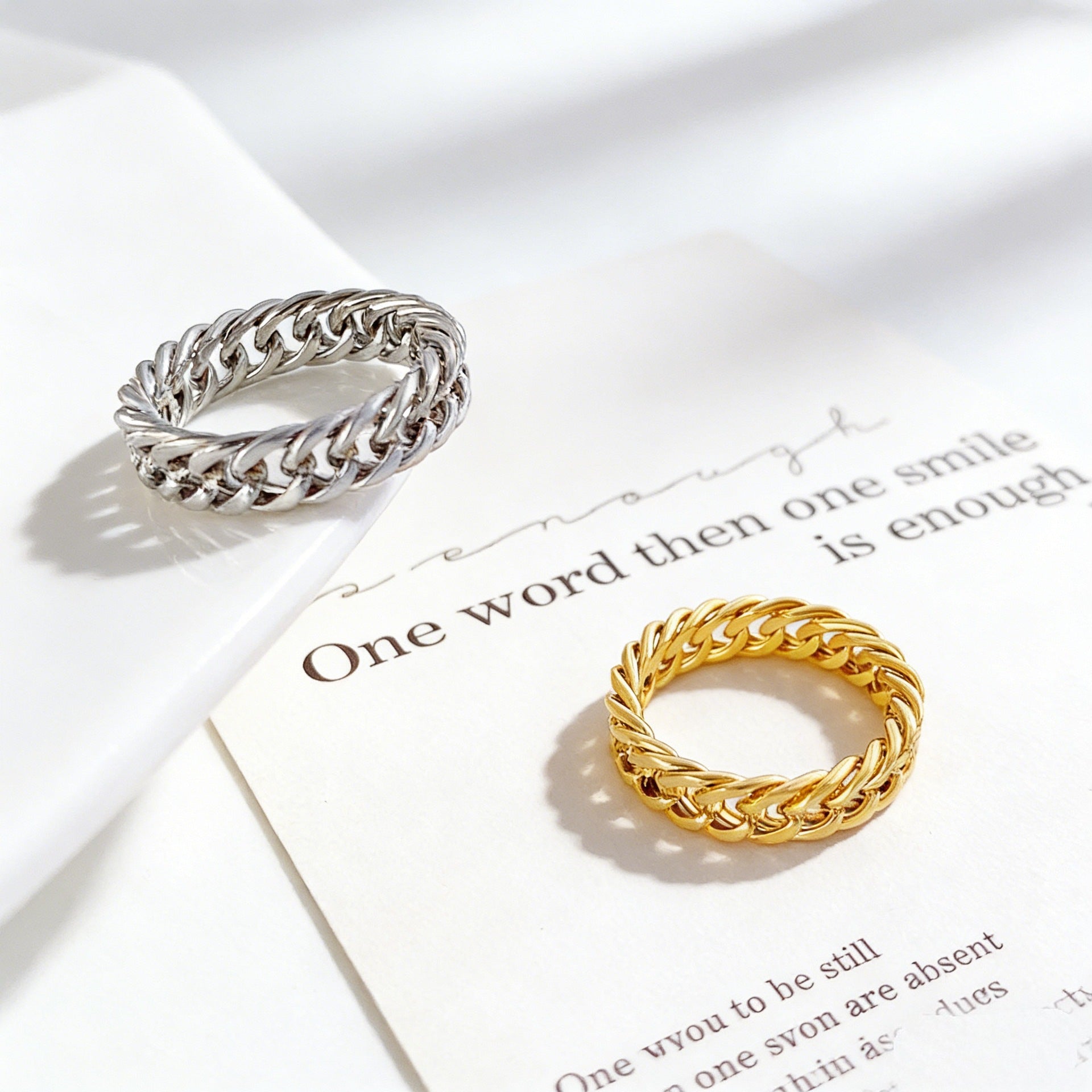 Chain Couple Rings – 18K Gold Plated Titanium Steel, Unisex