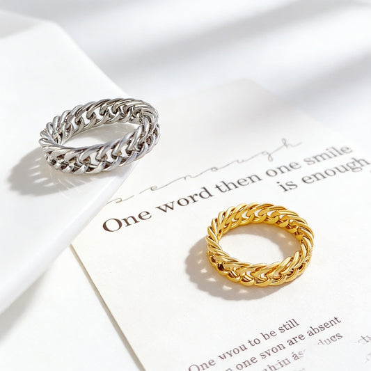 Chain Couple Rings – 18K Gold Plated Titanium Steel, Unisex