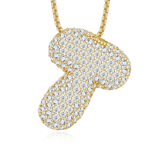 Bubble Letter Initial Necklace 12.54g – S925 Gold, Moissanite A-Z