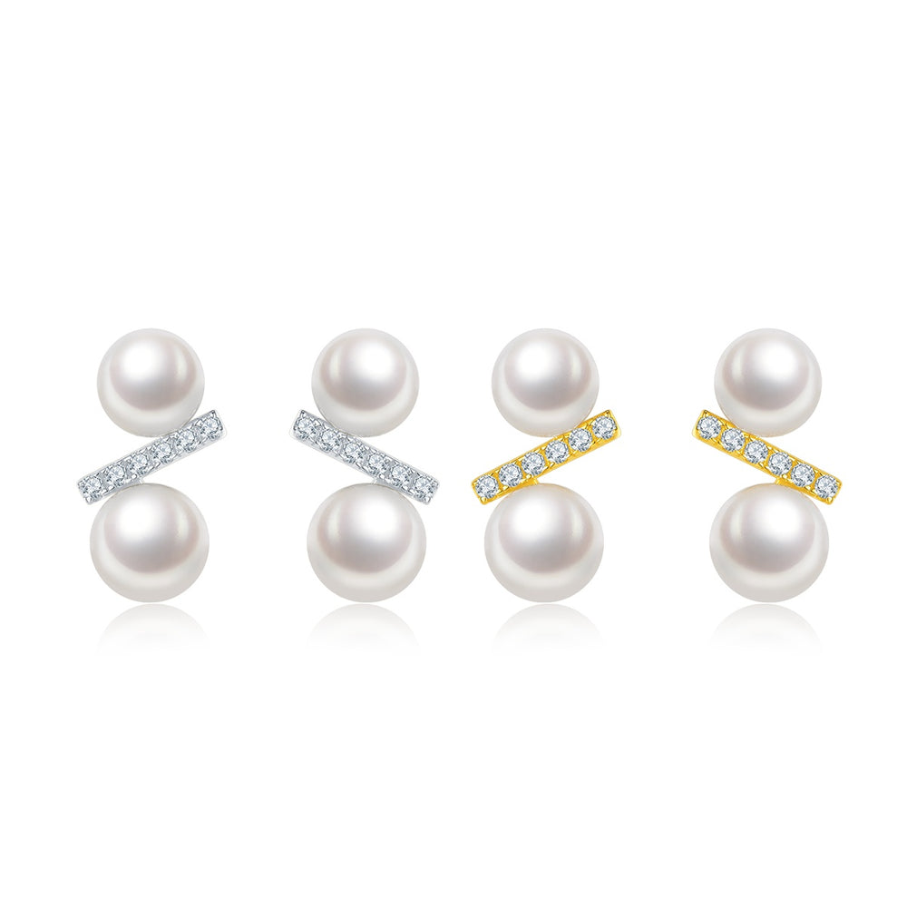Freshwater pearl bar stud earrings in plated finish