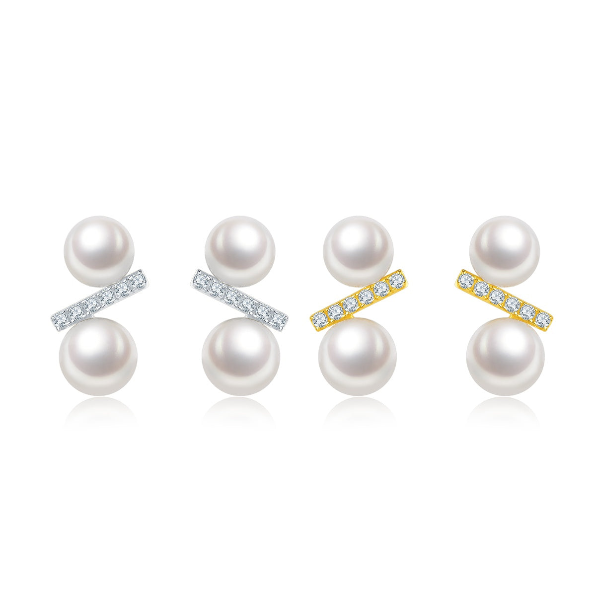 Freshwater Pearl Bar Stud Earrings – S925 Platinum Plated