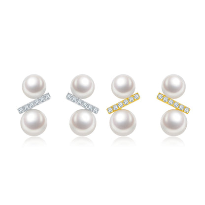 Freshwater pearl bar stud earrings in plated finish
