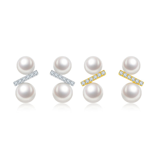 Freshwater Pearl Bar Stud Earrings – S925 Platinum Plated