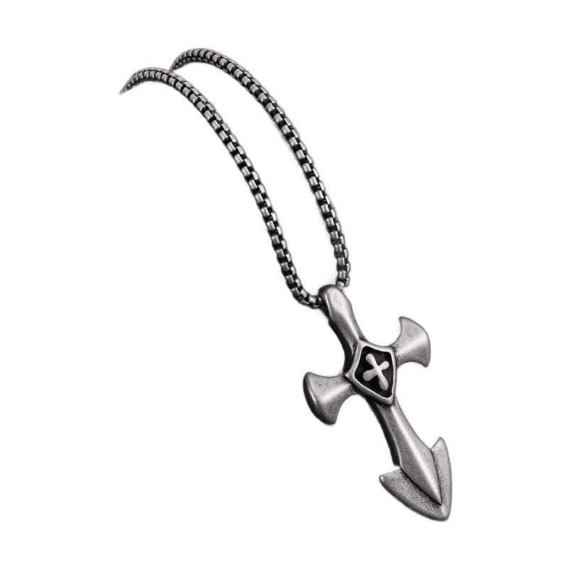 Cross Dog Tag Pendant Necklace – Silver Tone | AURYN