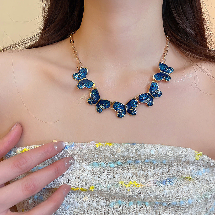 Blue Butterfly Necklace – French Style, Gold Tone – view 6