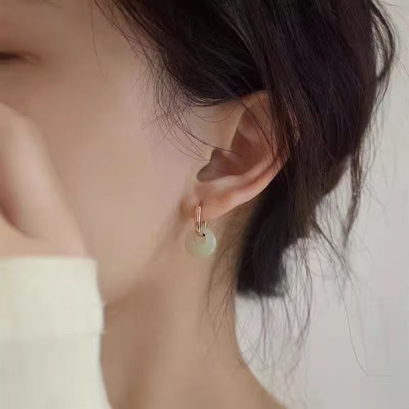 Peace Buckle Oval Hoop Earrings – Chinese Style – view 2