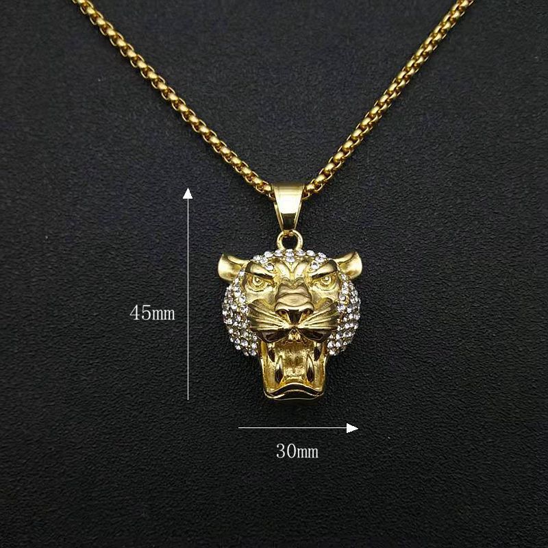 Stainless Steel Gold-plated Lion Head Pendant Necklace – view 2