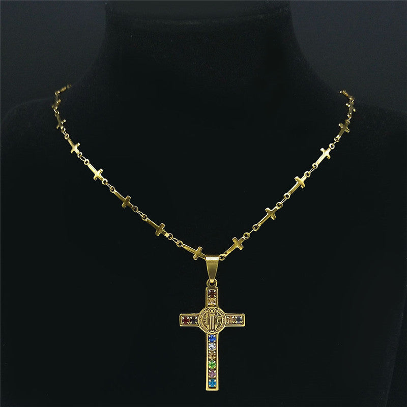 Cross Stainless Steel Gold Pendant Necklace – view 3