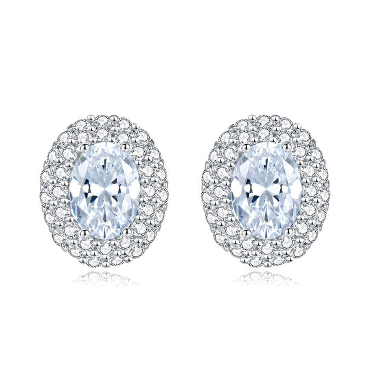Micro Pave Oval Stud Earrings – S925 Sterling Silver – view 5