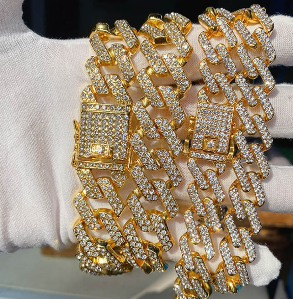 Geometric Diamond-shaped Cuban Link Chain Men's Necklace Gold Plated – view 7