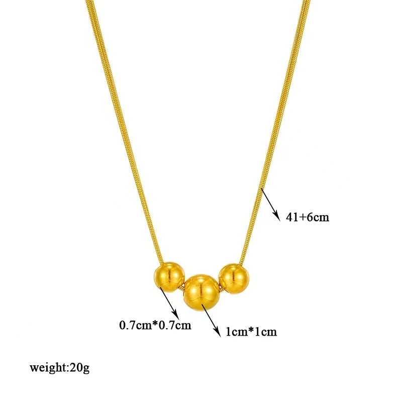 18K Gold Titanium Steel Metal Ball Necklace Vintage – view 7