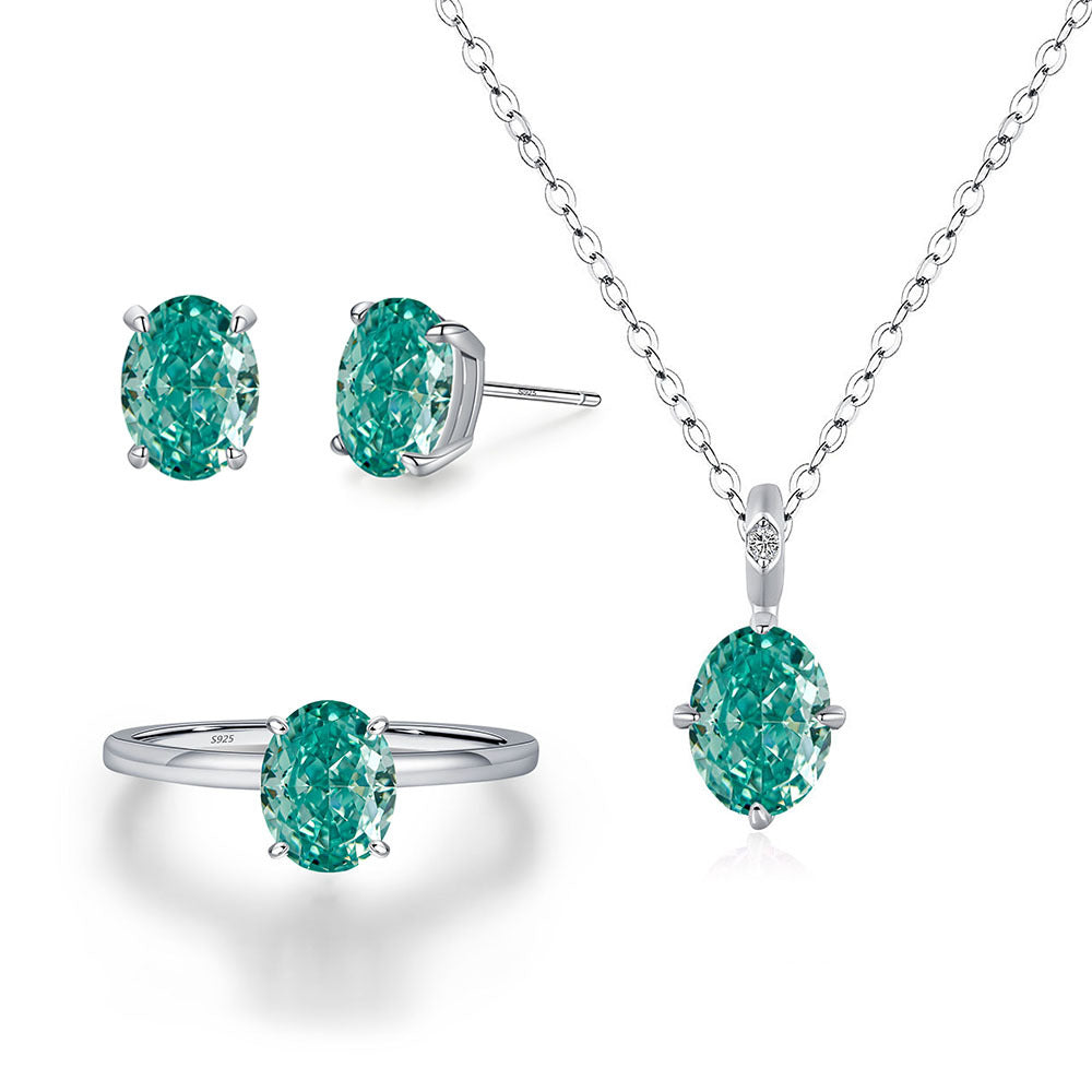 Silver Mint Green Egg Shaped Colored Diamond Clavicle Necklace For Women – view 3