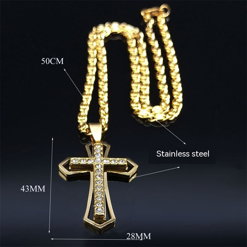 Crystal Pendant Men's Chain Necklace Gold Stainless Steel – view 4