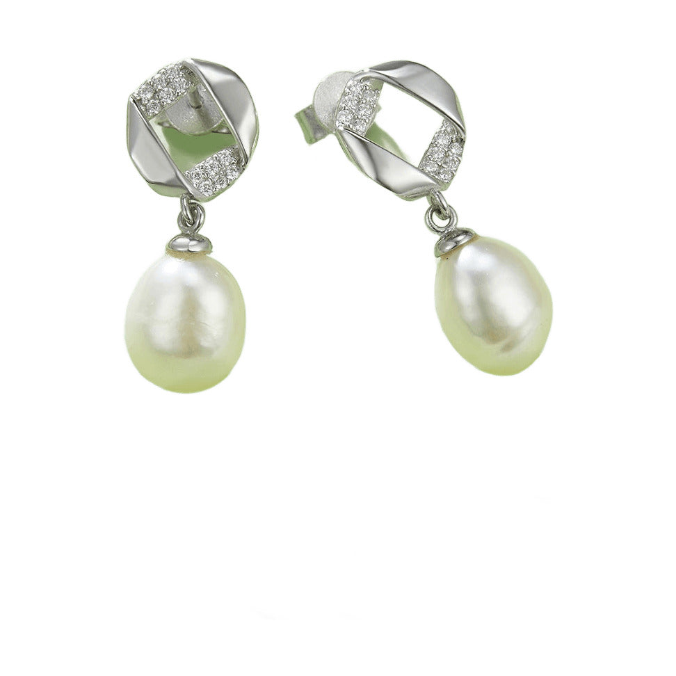 Freshwater Pearl Pavé Dangle Earrings – Platinum-Plated