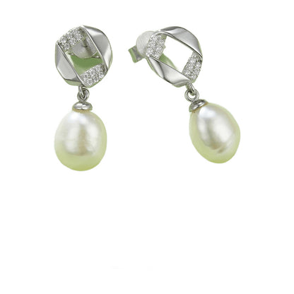 Freshwater Pearl Pavé Dangle Earrings – Platinum-Plated