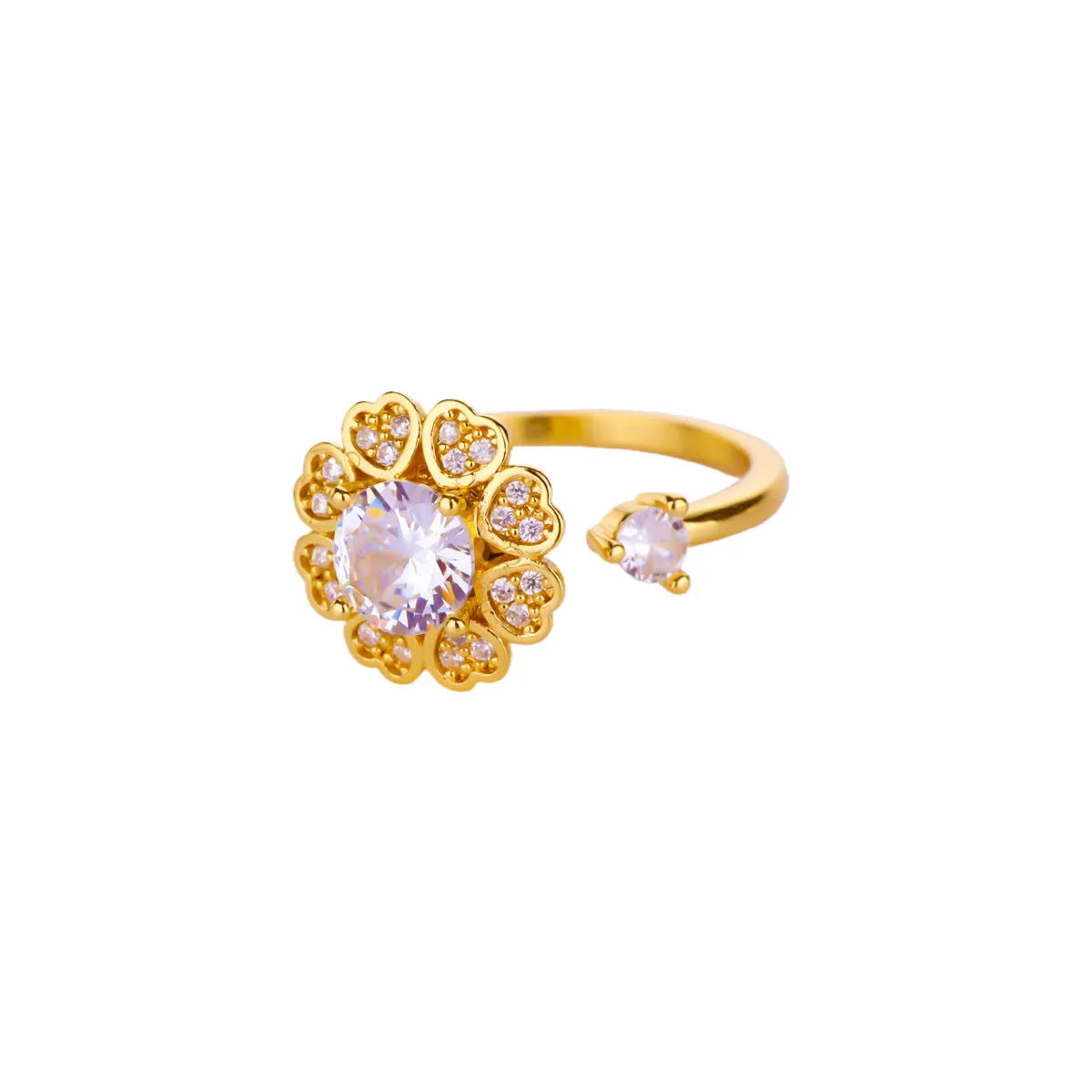 18K Gold Plated Anti-anxiety Ring Rotatable Full Gem Flower Finger Decor