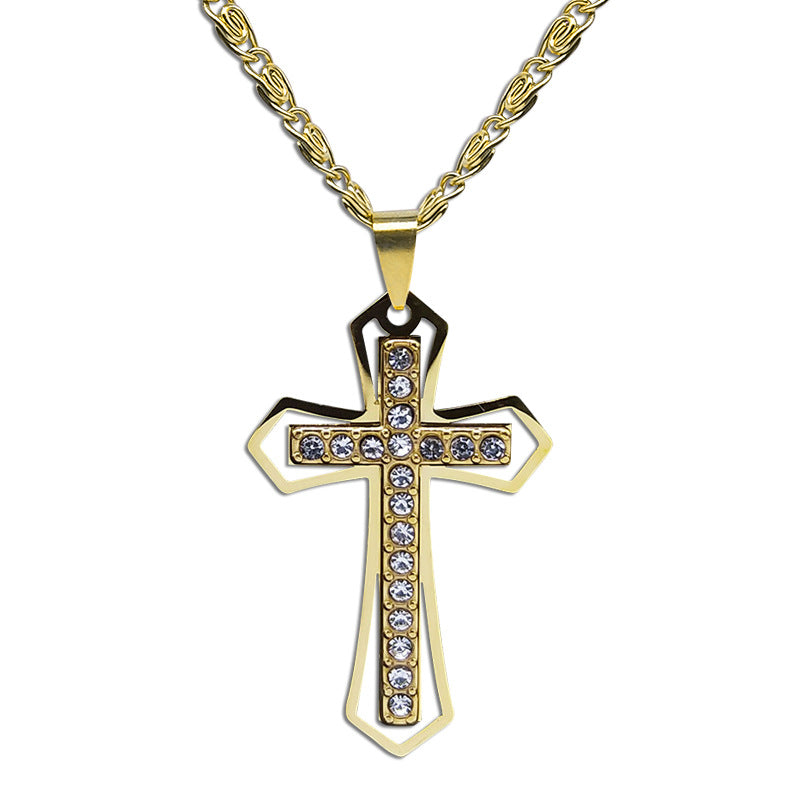 Crystal Pendant Men's Chain Necklace Gold Stainless Steel – view 5