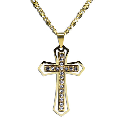 Crystal Pendant Men's Chain Necklace Gold Stainless Steel – view 5