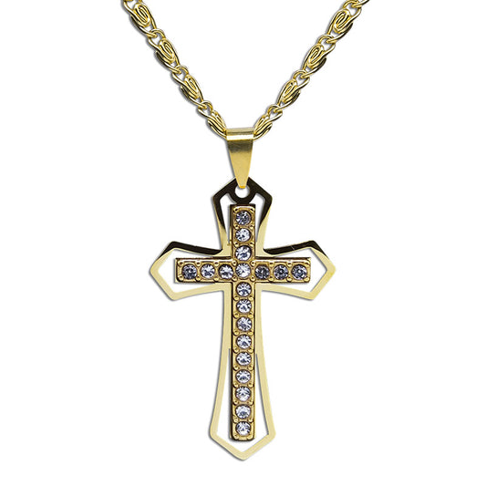 Crystal Pendant Men's Chain Necklace Gold Stainless Steel – view 5