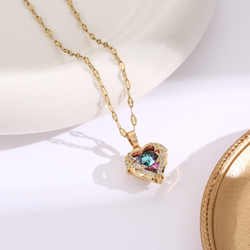 Ocean Heart Colorful Water-Gold Pendant Necklace For Women High-End Style – view 3