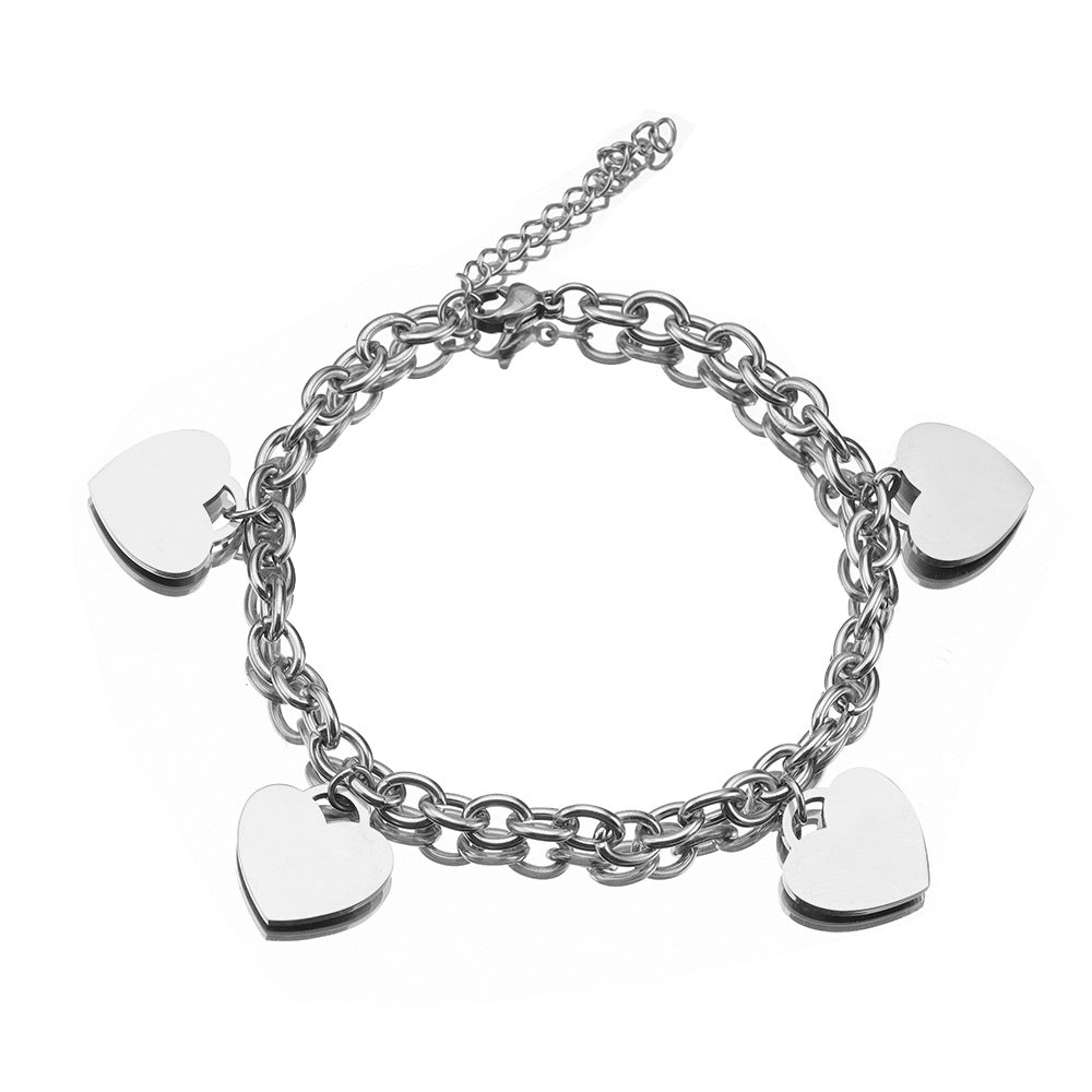 Simple 18k Gold Stainless Steel Golden Heart Engraved Bracelet – view 6