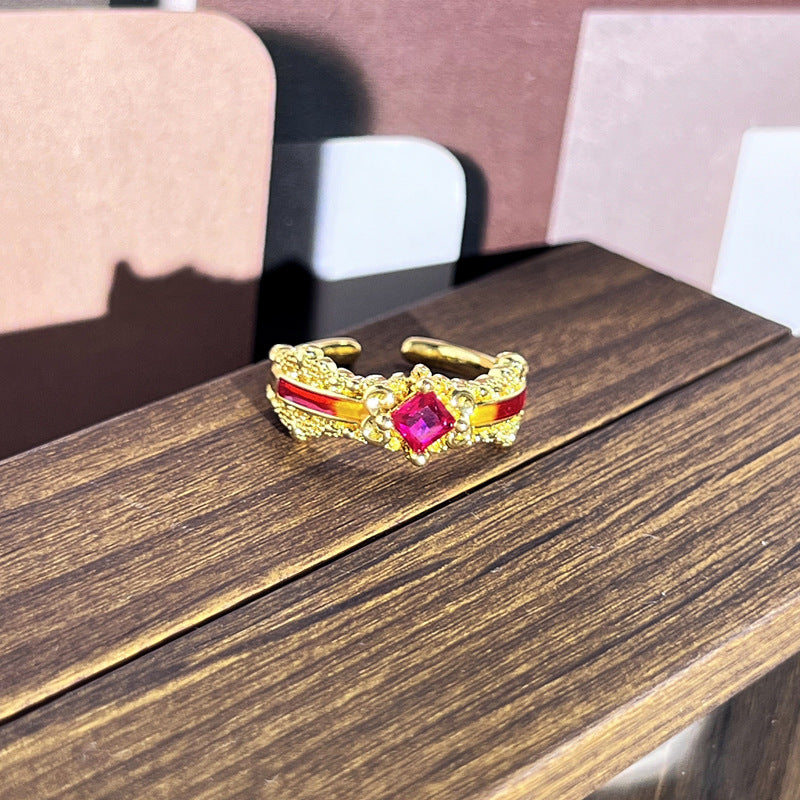 Retro Floral Enamel Ring – Bright Colour Glaze